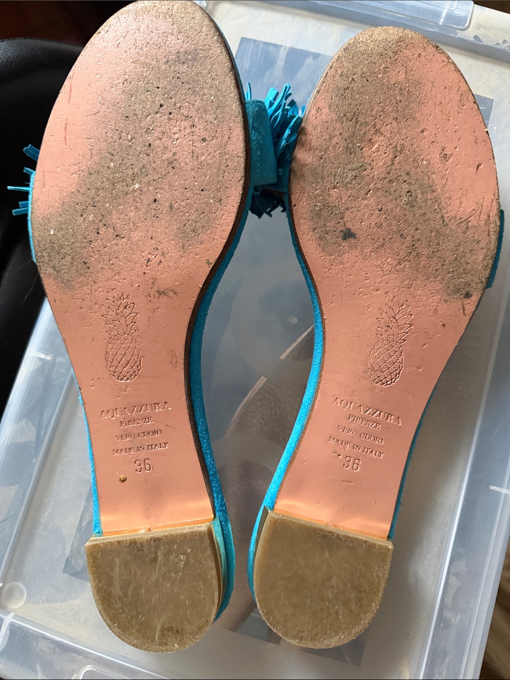 Aquazzura Turquoise Suede Fringe Slide Mules — image 3 of 4